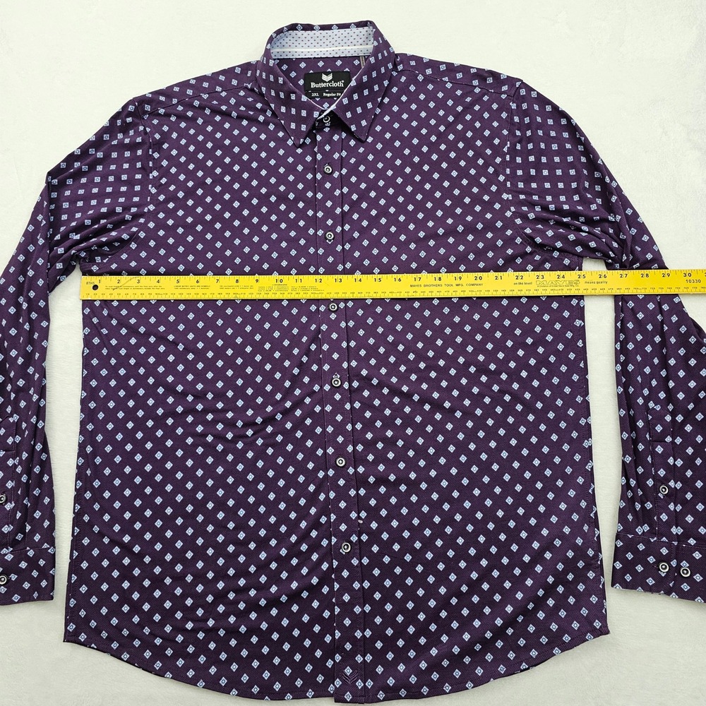 Buttercloth Button Up Shirt Mens 2XL Purple Geometric Knit Stretch Regular Fit - Picture 7 of 9